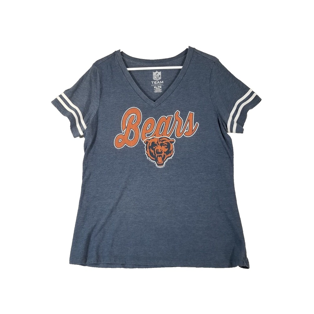 NFL Shirt Women XL Blue Chicago Bears Short Sleeve V-Neck Graphic Tee Football
